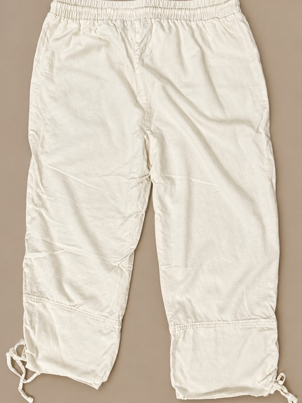 BRIGGS Crop Pants White Drawstring Ruched Hem Size 14 Lagenlook - Picture 3 of 14